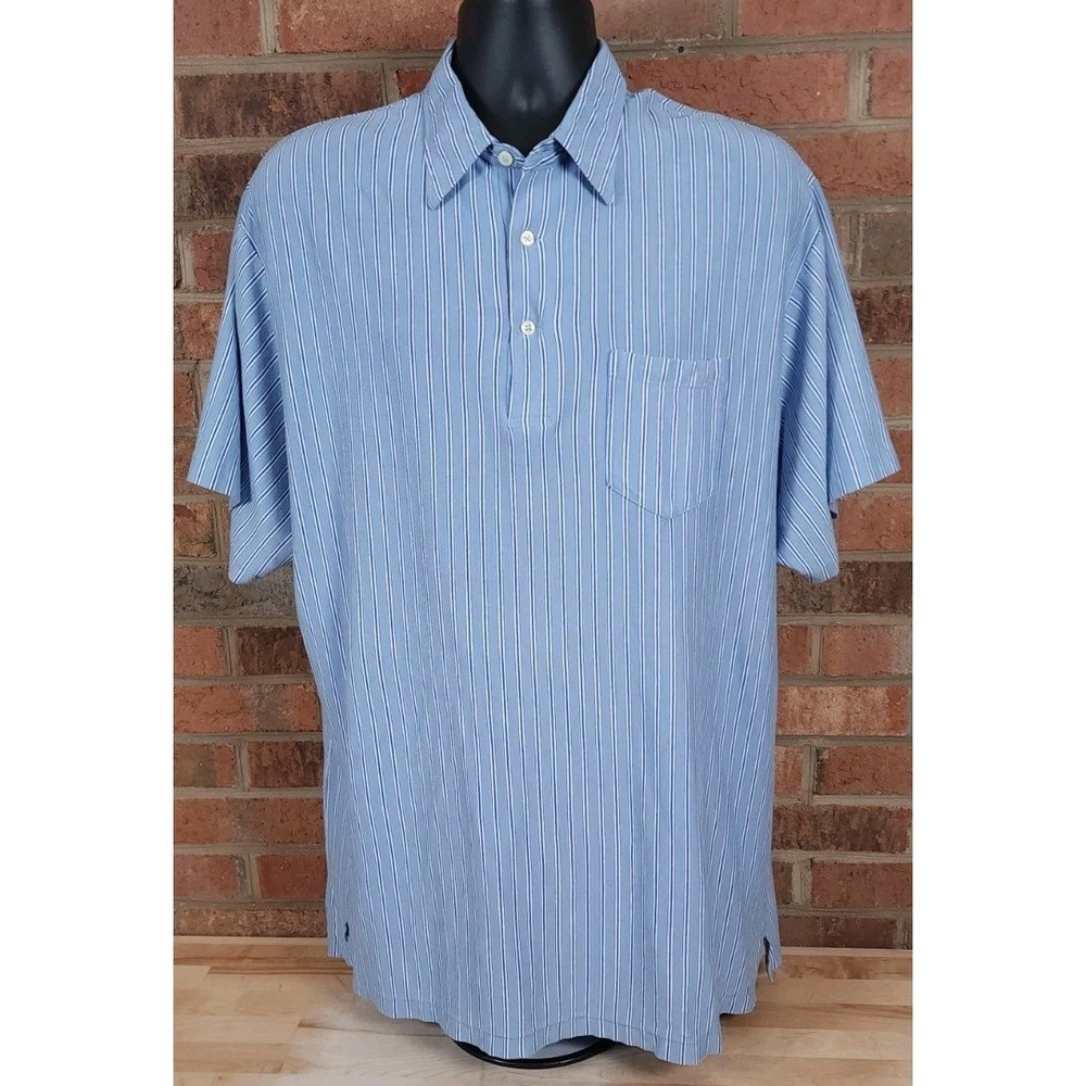 Vintage 90s Polo Ralph Lauren‎ Blue Vert Stripe Polo Shirt Fine Cotton